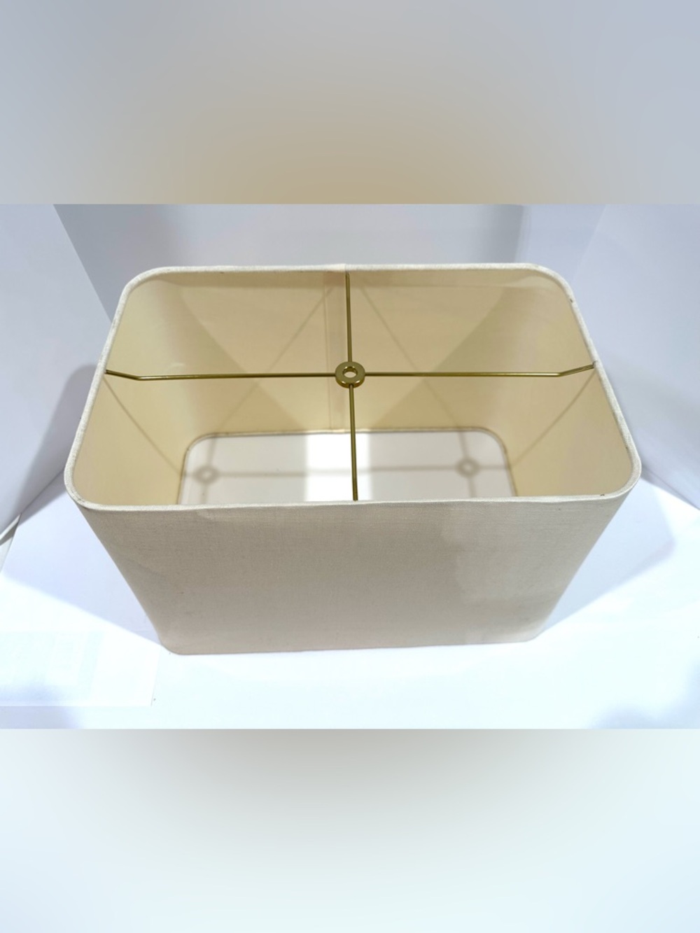 Large Nice Beige Off White Cream Rectangle Lamp Shade w Gold Trim -18x12x12